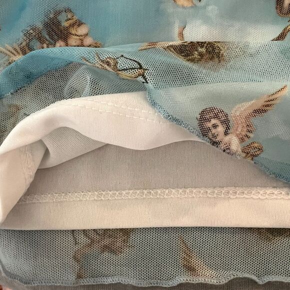90s Y2K Angel Print Mesh Cami Crop Top Size S - Picture 3 of 4
